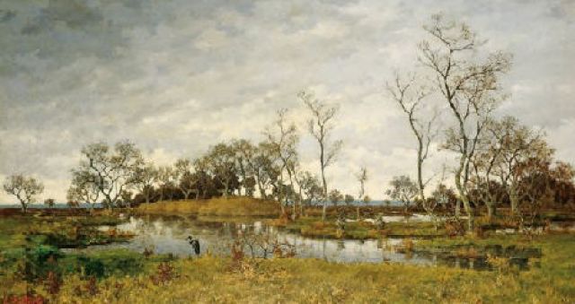 unknow artist Landscape of swamp with heron
